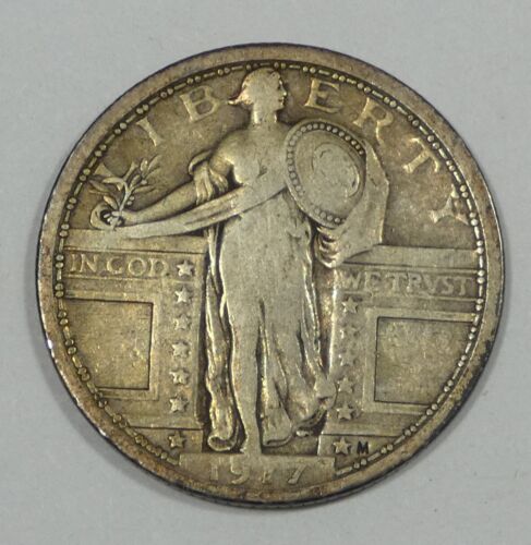 Cuarto de dólar Standing Liberty 1917 tipo 1 plata fina 25c - Imagen 3 de 4