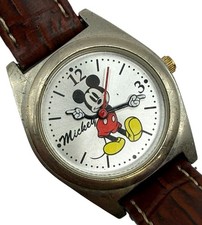 Disney Mickey Mouse Watch Moving Hands Two Tone Red Leather Band New Battery