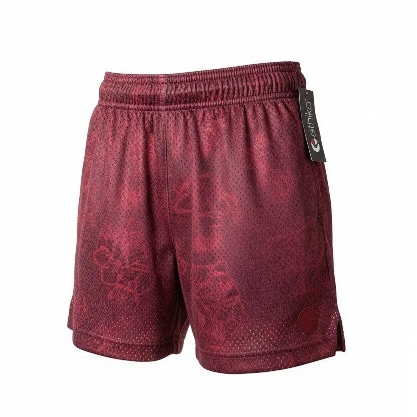 Ethika Boys Basketball Shorts Kensei Red Mesh Pattern Athletic, Size L, NWT