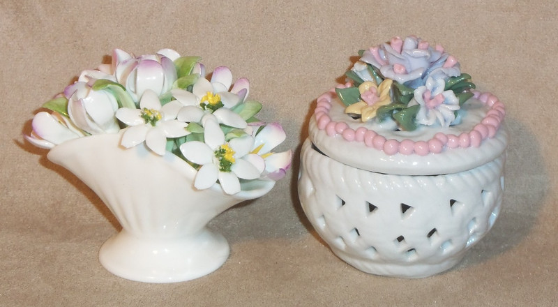 Vintage Royal Doulton England Bone China Basket of Flowers +Trinket Box Harrod's