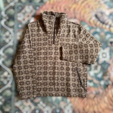 J Crew Sherpa Fleece 1/4 Zip Pullover Wool-Blend Nordic Snowflake Outdoor M