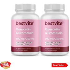 Quercetin with Bromelain 500mg/250mg 240 Vegetarian Capsules 120 x 2 - No Ste...