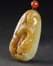 CERTIFIED 44.8g 100% NATURAL XIN JIANG HOTAN JADE HAND CARVED DRAGON PENDANT