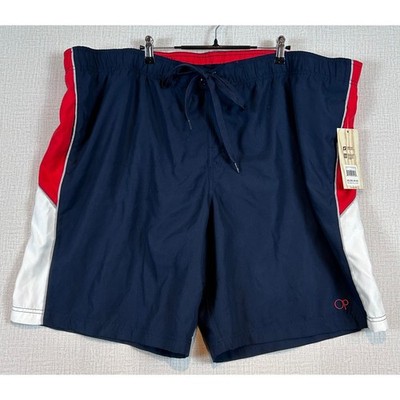 NWT Ocean Pacific Mens 3XL Swim Trunks Dark Navy Red Retro Surf Classic Sunguard
