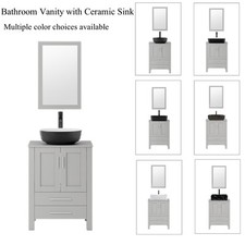 Modern 24" Bathroom Vanity Set with Basin Sink, Mirror, Faucet  Drain