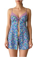 Vintage Secret Treasures Open Front Babydoll M Floral Lace Y2K Nightie