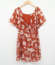 Madewell Women's Silk Tie Front Mini Dress Sun Flower Print Sz 8 NEW