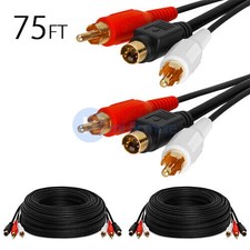 2x Audio Cable 2 RCA 75 FT Stereo Audio S-Video Cable DVD VCR TV 75 FT