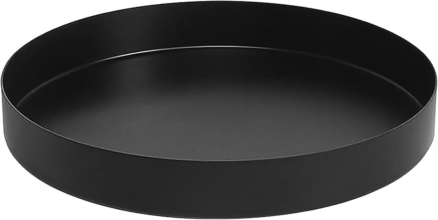 Deko Tablett Schwarz Rund | Rundes Serviertablett Schwarz Matt Design Dekoteller