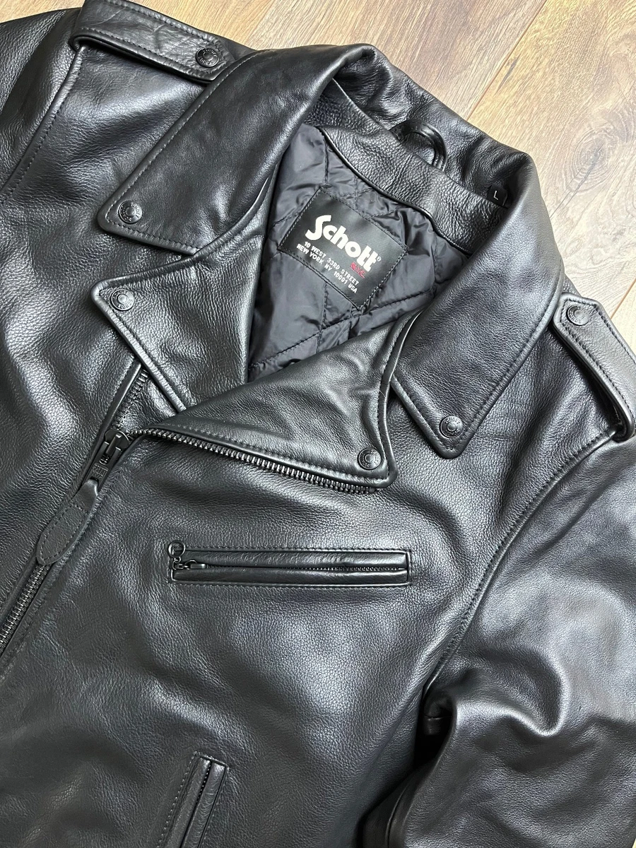 Chaqueta de cuero Schott NYC Perfecto para motociclista negra talla L doble ciclista Zi