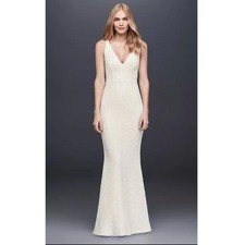 New David's Bridal DB Studio white sequin fitted sheath wedding gown size 6