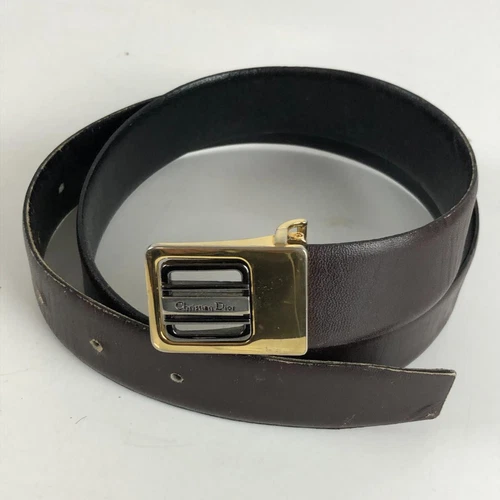Authentique ceinture Christian Dior marron à boucle gravée taille 85 cm du Japon