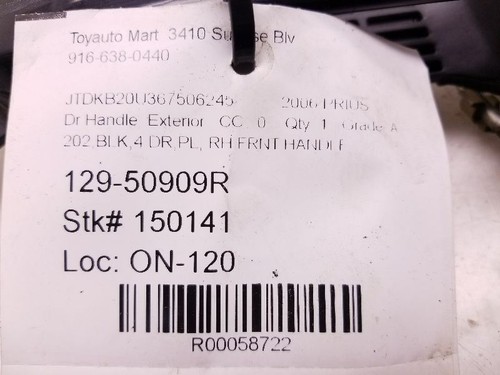 06-09 TOYOTA PRIUS 1.5L PASSENGER SIDE FRONT (EXTERIOR) DOOR HANDLE - Picture 3 of 12