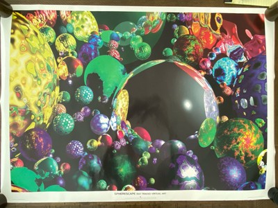25x36 NIS 1994 SPHERESCAPE RAY TRACED VIRTUAL ART POSTER FANTASY SPACE COLORFUL
