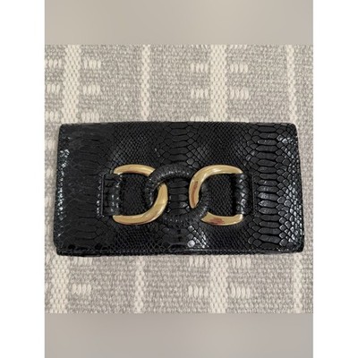 Michael Kors Black Snake-Embossed Leather Bag with Gold Rings