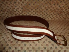 VTG STREVE CALIFORNIA BROWN  WHITE STRIPE GLOVE LEATHER ROCKABILLY BELT--32 34