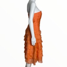 KAY UNGER NEW YORK Womens Coral 100% Silk Chiffon Ruffled Tiered Formal Dress 8