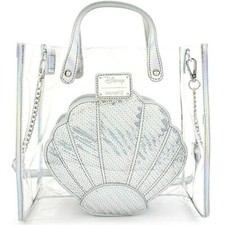 Loungefly Little Mermaid 2 in 1 Clear Tote Bag Silver Shell Clutch Disney Ariel