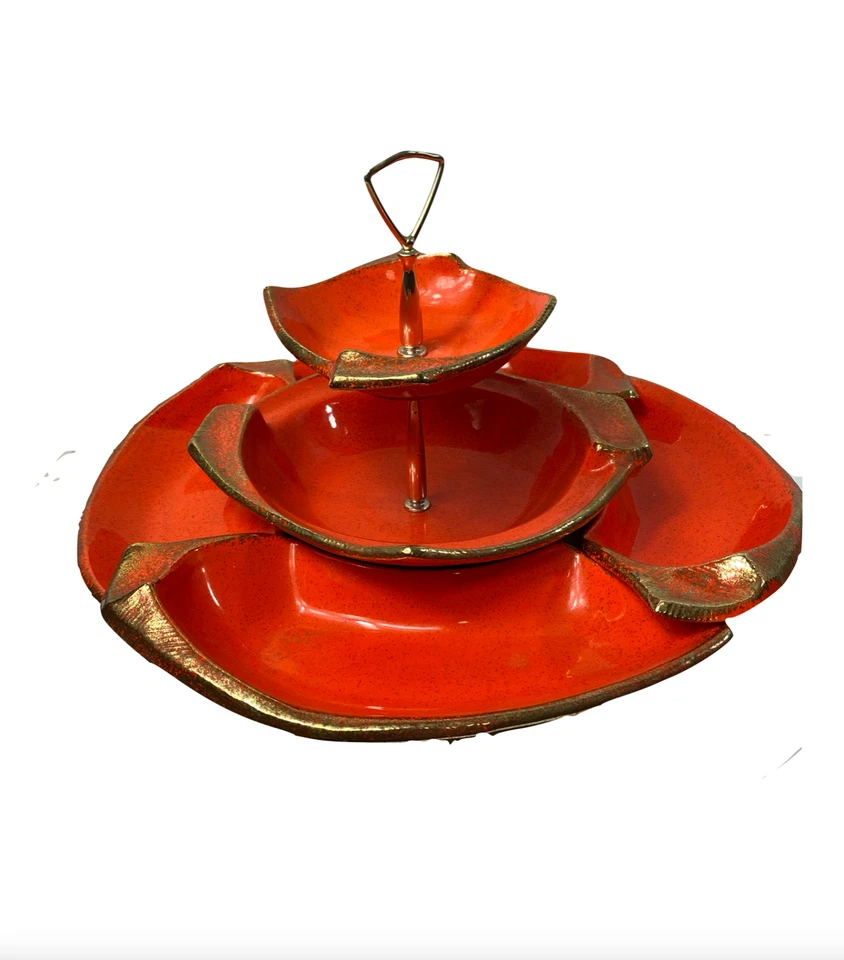 Bandeja de servir de cerámica MCM moderna de mediados de siglo de colección de los años 70 giratoria base perezosa Susan Foto 2 de 4