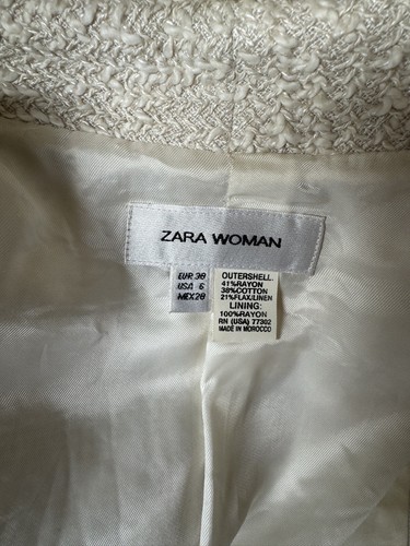 Vintage Zara 2 Pieces Beige Tweed Suit Blazer And Skirt Size Eur 38/ USA 6 - Picture 11 of 12