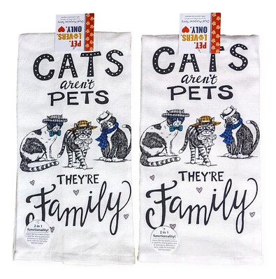 Set of 2 CATS AREN'T PETS - THEY'RE FAMILY Terry Kitchen Towels by Kay Dee