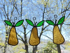 Vintage 70's Handmade Stained Glass  Pears  3 Window Sun Catchers