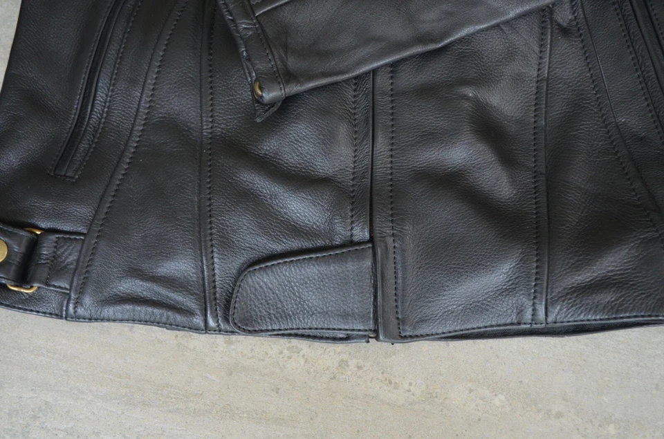 BLOUSON MOTO RETRO en CUIR CIRE NOIR POUR FEMME ApollonCuirs M à XXXL - Photo 2/4