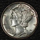 1938 Mercury Dime, Gem BU, Light rim Toning