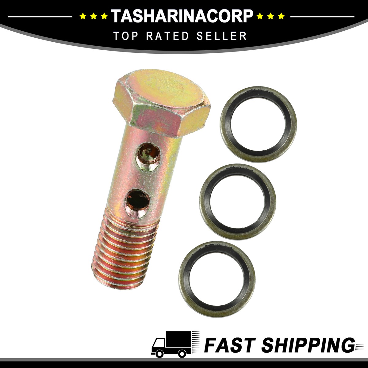 2 Set Banjo Hose Barb Bolt Fittings, M12x1.25mm to 3/8in