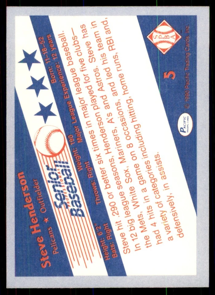 1990 Pacific Senior League Steve Henderson Baseball Cards #5 - Image 2 of 2