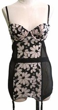 Victoria's Secret 34B Black Floral Bustier Slip Garter Belt Padded Underwire