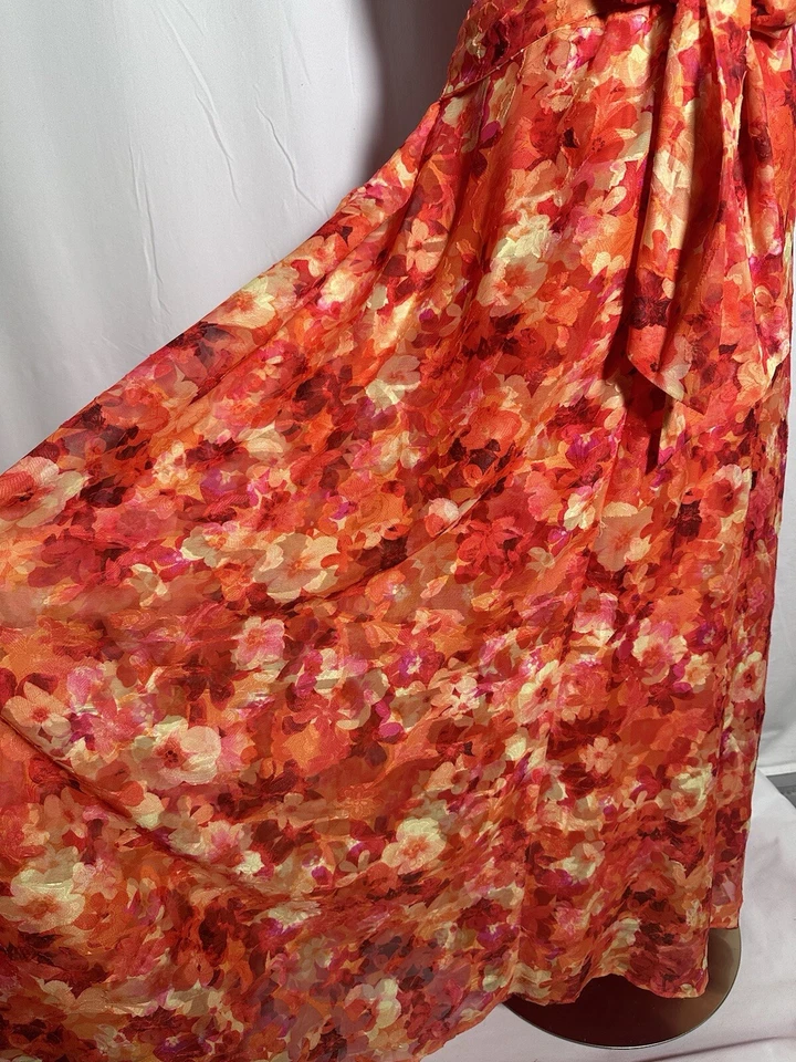 Vestido Alex Marie Maxi Línea A Acampanado 24W Cinturón Gasa Mangas Naranja Amarillo $188 Foto 3 de 4