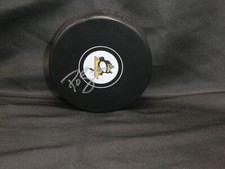 Pierre-Olivier Joseph Hand Signed Pittsburgh Penguins Logo Puck NHL Hockey