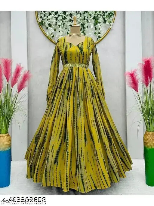 Pakistani Women's Georgette Haldi ceremony & Mehndi function Anarkali | eBay
