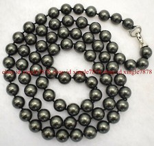 Natural 8/10/12/14mm South Sea Black Shell Pearl Round Beads Necklace 36"