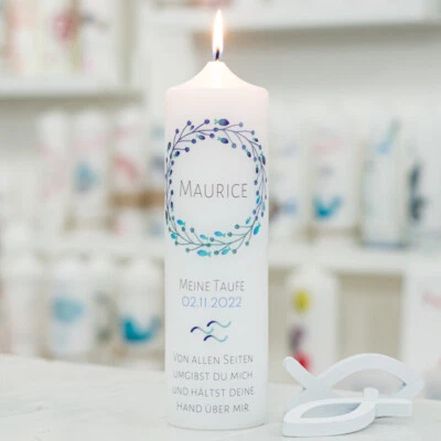 meinkerzenshop® Taufkerze mit Designdruck MAURICE für Junge und Mädchen