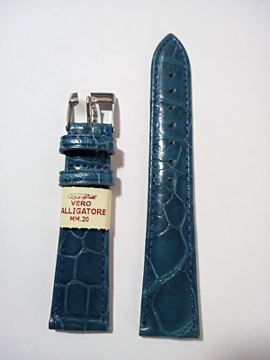 CINTURINO PELLE DI ALLIGATORE VERO DA 20 16 BLU MEDIO - Main Image