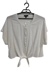 Ellos Women's Linen Blend Sleeve White Button Up Tie-Up Blouse Size 1X