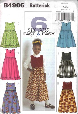 Butterick B4906 Girls Sewing Pattern For Dresses In Sizes 2-5 Fast & Easy Design