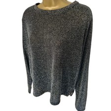 DIVIDED Black Glitter Metallic Long Sleeve Stretch Crew Neck Top Party Med BNWOT