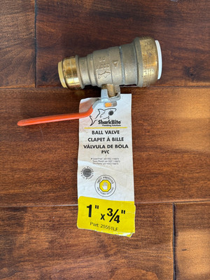 NEW SharkBite 25551LF PVC Ball Valve Shutoff, 1 Inch PVC x 3/4 Inch CTS