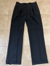 Enrico Rossi Mens 34x34 Black Pleated Dress Pants Cuffed Tailored Slacks
