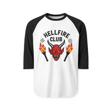 Hellfire Club Raglan Tee - Red Demon Graphic  Sleeve Baseball Shirt Unisex