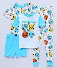 New POKEMON 4 pc Pajamas Set Boy Girl 4 8 10 PIKACHU Spring Top Tee Shorts Pants