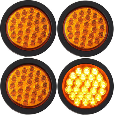 4Pcs 4 Inch round Amber Strobe Lights 24 LED Trailer Tail Lights with Stobe Soli
