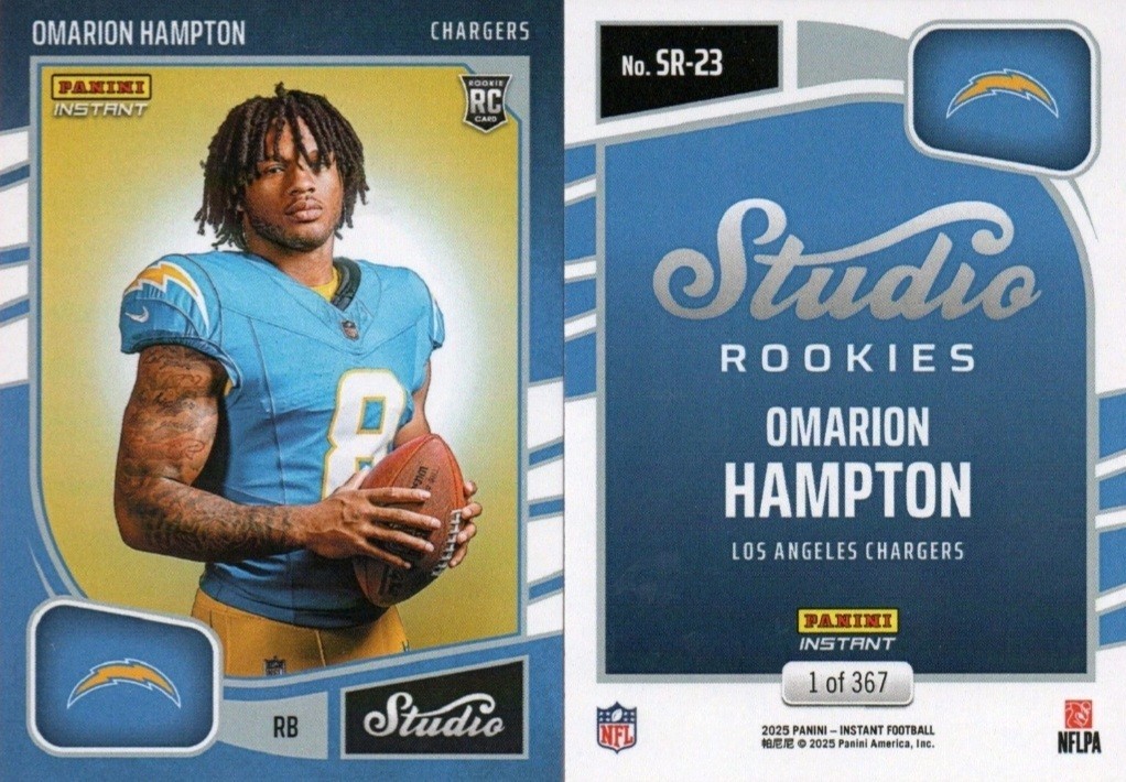 OMARION HAMPTON 2025 Panini Instant STUDIO ROOKIES RC LOS ANGELES CHARGERS /367