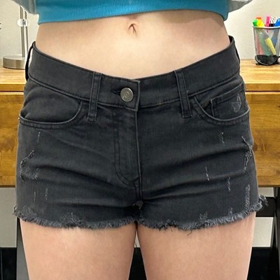 Express Denim Mid Rise Cutoff Black Jean Shorts, Size 6