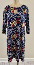 LULU B Womens Sz Large Navy Heart Floral Print Keyhole 3/4 Sleeve Stretch Dress