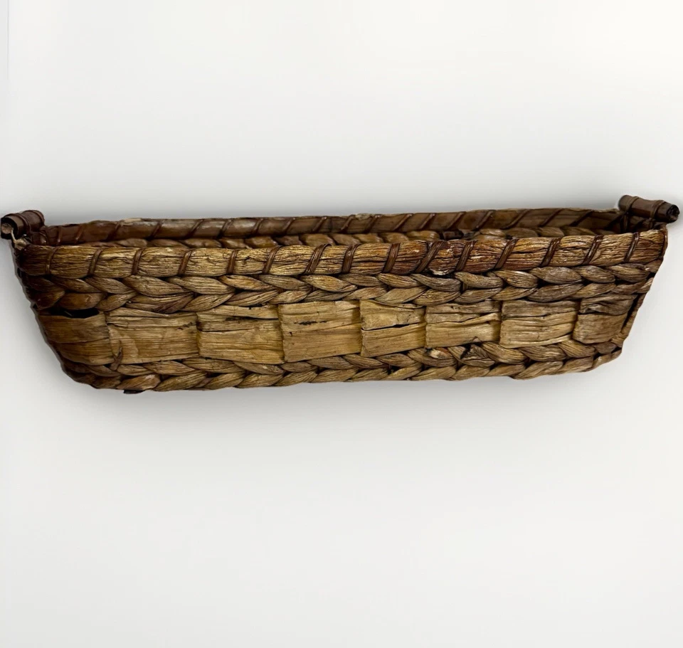 Rattan Storage Bin Basket Modern Decor Wood Handle 18in x 7in x4in UNIQUE DESIGN - Image 4 of 4