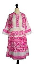 Italian Lagenlook Pink Boho Embroidered Tiered Dress / Top - UK size 10 12 14